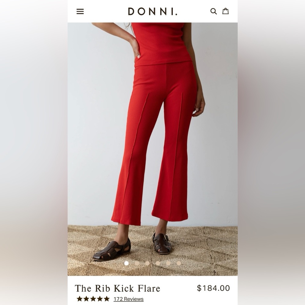 DONNI. Red Rib Kick Flare Pants L